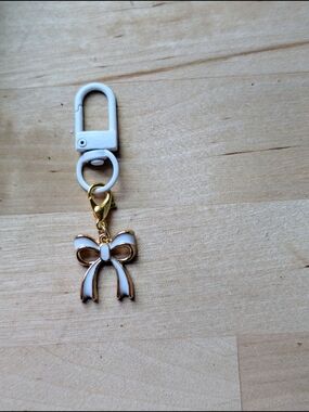 White Enamel Bow Keychain Charm